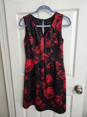 ENFOCUS Studio Black and Red Floral Midi Dress